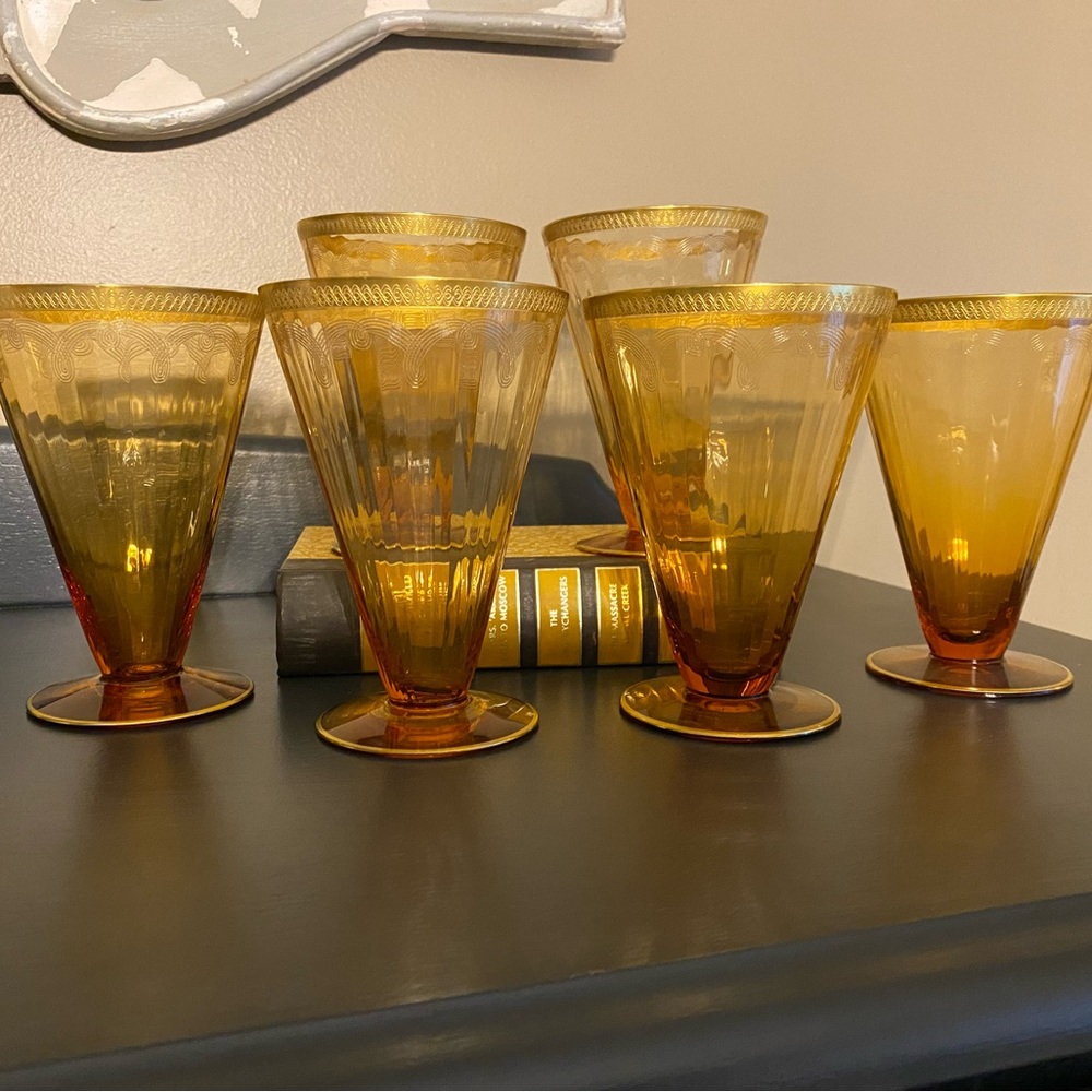 Antique Tiffin Ramblers Amber Encrusted Glasses. Set of 12
